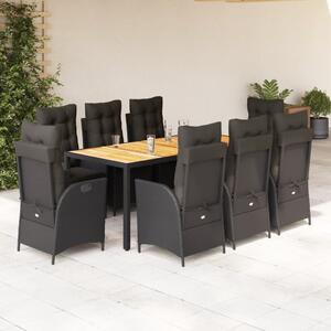 VidaXL 9 részes fekete polyrattan kerti étkezőgarnitúra párnákkal