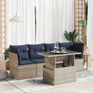 VidaXL 5 részes szürke polyrattan akácfa kerti ülőgarnitúra párnákkal