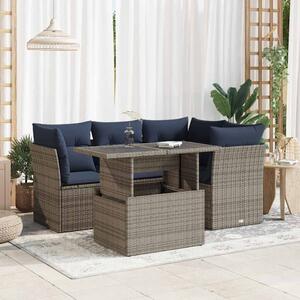 VidaXL 5 részes szürke polyrattan akácfa kerti ülőgarnitúra párnákkal