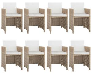 9 részes bézs polyrattan kültéri étkezőszett párnákkal