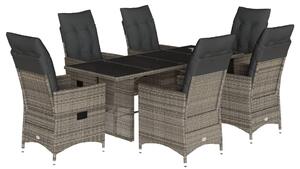 VidaXL 7 részes szürke polyrattan kerti étkezőgarnitúra párnával