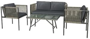 Outsunny kültéri rattan szett 2 fotellel, kanapéval és dohányzóasztallal, szürke színben
