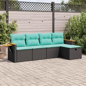 VidaXL 5 részes fekete polyrattan kerti kanapészett párnákkal