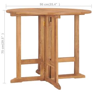 VidaXL összecsukható tömör tíkfa kerti étkezőasztal Ø90 x 75 cm