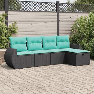 VidaXL 5 részes fekete polyrattan kerti kanapészett párnákkal