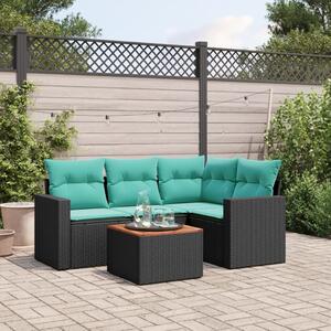 VidaXL 5 részes fekete polyrattan kerti ülőgarnitúra párnával