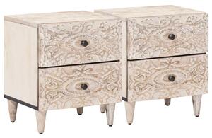 VidaXL Éjjeliszekrény 2 pcs Fehér 40 x 33,5 x 46 cm Tömör Mangófát