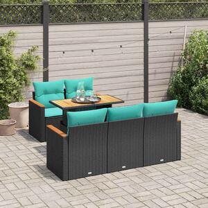 VidaXL 6 részes fekete polyrattan kerti ülőgarnitúra párnákkal
