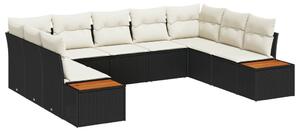 5 darabos Kert Sofa Szett párnákkal Fekete Poli Rattan Akáciával
