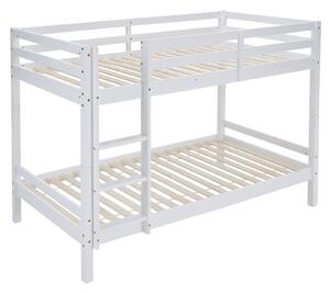 Emeletes ágy, 90x200, tömör fa, fehér, INEZA