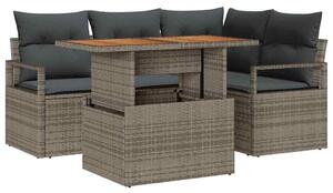 VidaXL Kerti Kanapé Szett tárolóval 5 pcs Szürke Poli rattan
