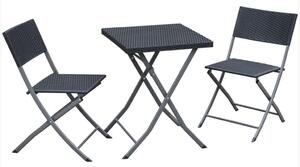 Összecsukható Polyrattan Kerti Bútor Szett - Asztal + 2 Szék, Antracit