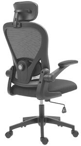 HOMCOM Ergonomikus irodai szék, felhajtható karfákkal, állítható deréktámasszal, fekete