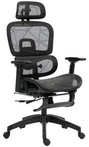 HOMCOM Ergonomikus irodai szék, hálós szövettel, állítható 3D, karfákkal és fejtámlával, fekete