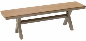 Alumínium kerti pad fa hatású ülőfelülettel, max. 200 kg, 150x36x47 cm, időjárásálló, bézs