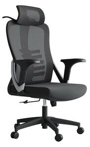 Ergonomikus irodai szék, Invincio, Nicolle-H, hálós háttámla, állítható magasság, állítható fejtámla, deréktámasz, párnázott ülés, fix V-karfa, 330 mm PP talp, fekete
