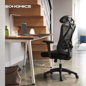 Songmics ergonomikus irodai szék, hálós szövet anyag, H114-124 cm, ideális irodába/otthoni irodába/tanulószobába, állítható fejtámla a fej/nyak megtámasztására, deréktámasz, légáteresztő háló