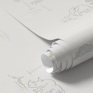 Tapéta Minimalista szafari: elefántok, orrszarvúk, leopárdok és pálmafák, Gyerekek számára készült tapétá, a00492 : Uwalls.hu