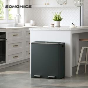 SONGMICS Dupla Szemetes Kuka 2 x 30 L Pedálos Szelektív Hulladékgyűjtő Acél Füstös Szürke