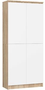 8 polcós szekrény, 16 mm-es laminált PAL, 80x35x180 cm, sonoma tölgy és fehér