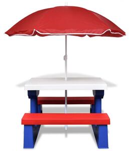 VidaXL színes gyerek piknikasztal paddal és napernyővel