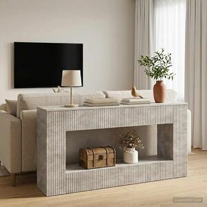 VidaXL Konzolasztal Csíkos Beton Szürke 155 x 29 x 74 cm Mérnöki fa