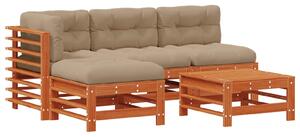 VidaXL Kerti lounge szett 5 pcs Viaszbarna Tömör Fenyőfa