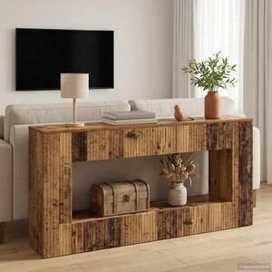 VidaXL Konzolasztal Csíkos Öreg fa 155 x 29 x 74 cm Mérnöki fa