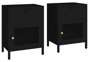 VidaXL - Fekete Acél és Üveg Éjjeliszekrény Szett - 2 db - 40x30x54,5cm