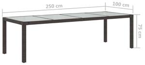 VidaXL barna polyrattan és edzett üveg kerti asztal 250 x 100 x 75 cm
