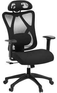 Ergonomikus állítható irodai szék deréktámasszal és fejtámlával, max. 120 kg, 70x70x125 cm, fekete