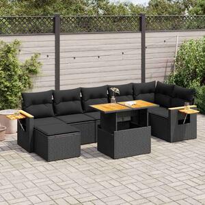 VidaXL 8 részes Kerti Ülőgarnitúra - Fekete Polyrattan - Akácfa