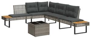 VidaXL 2 részes szürke polyrattan és üveg kerti ülőgarnitúra párnákkal