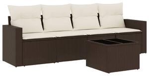 VidaXL 5 részes barna polyrattan kerti ülőgarnitúra párnával