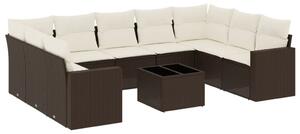 VidaXL 10 részes barna polyrattan kerti ülőgarnitúra párnákkal