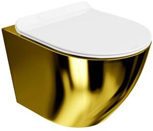 LaVita Sofi Slim Gold/White zestaw miska + deska wolnoopadająca wisząca bez kołnierza biały-złoty połysk