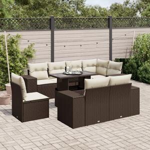 VidaXL 9 részes barna polyrattan kerti ülőgarnitúra párnákkal