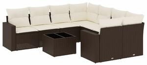 VidaXL 9 részes barna polyrattan kerti ülőgarnitúra párnákkal