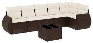 VidaXL 7 részes barna polyrattan kerti ülőgarnitúra párnákkal