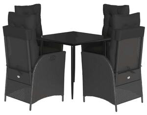 VidaXL Polyrattan Kerti Étkezőgarnitúra - 5 részes - Fekete