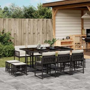 VidaXL Kerti Étkezőgarnitúra - 11 részes - Fekete Polyrattan