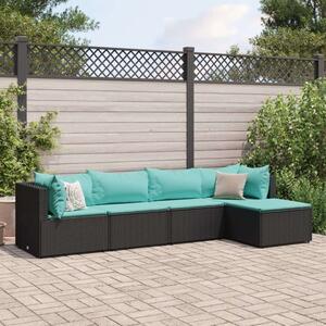 Polyrattan Kerti Ülőgarnitúra - 5 részes - Fekete