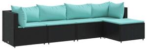 Polyrattan Kerti Ülőgarnitúra - 5 részes - Fekete