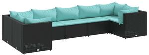 VidaXL 7 részes fekete polyrattan kerti ülőgarnitúra párnákkal