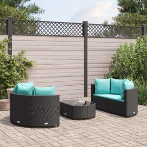 VidaXL 5 részes fekete polyrattan kerti kanapészett párnákkal