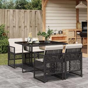 VidaXL Polyrattan Kerti Étkezőgarnitúra - 5 részes - Fekete