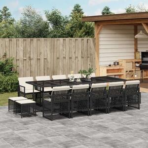 VidaXL Polyrattan Kerti Étkezőgarnitúra - 15 részes - Fekete