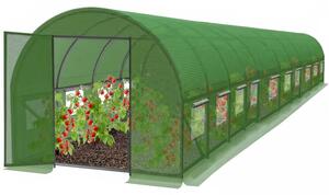 Sera kerti alagút típusú 500x1000x200 cm, PE fólia 140g/m2 UV4, 10 szegmens, 20 ablak, fémkeretes ajtó zsanérral, 50 m2, zöld
