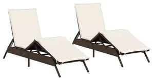 VidaXL Napozóágy - 2 db - Barna Polyrattan - Párnával