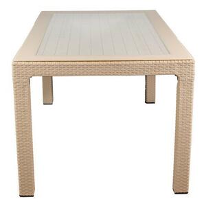 IRIS GF-810C ORIGINAL CAPPUCCINO műanyag kerti asztal rattan üveglappal 90x150cm